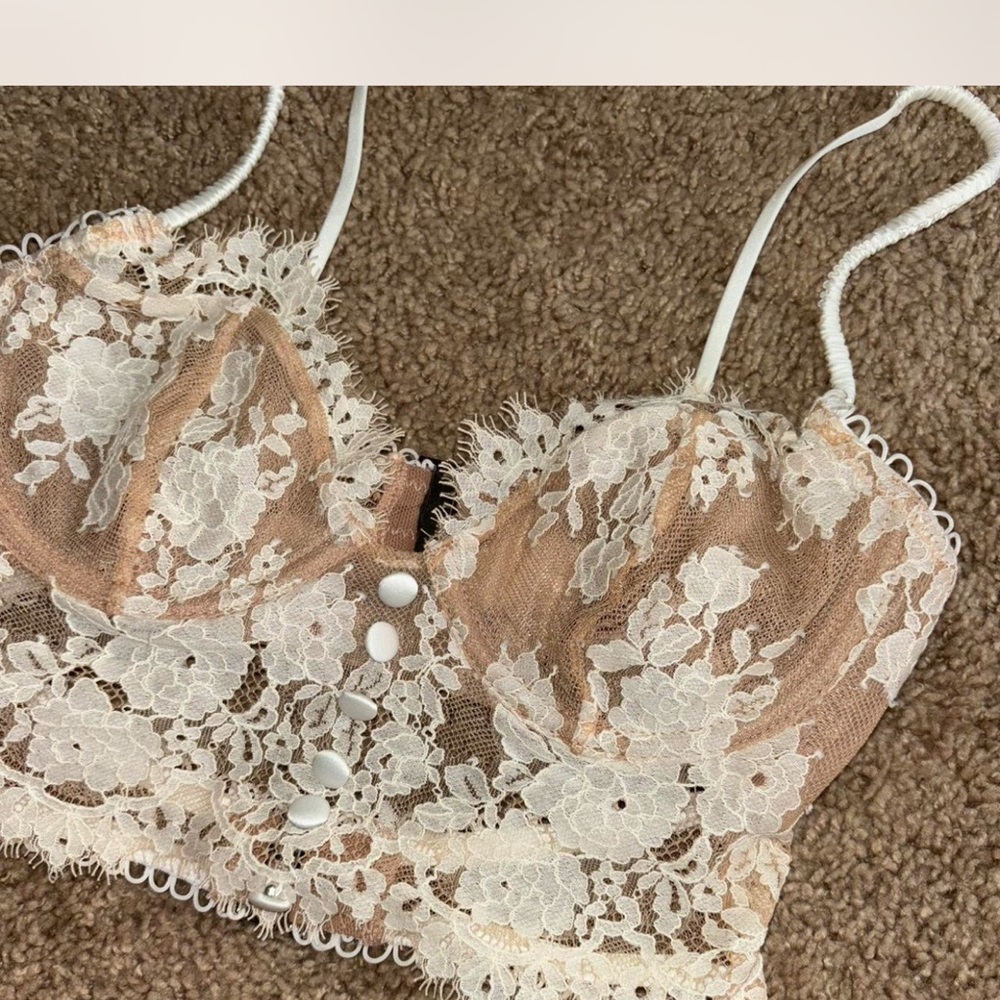 For Love And Lemons Lace Bustier in Cream and Tan